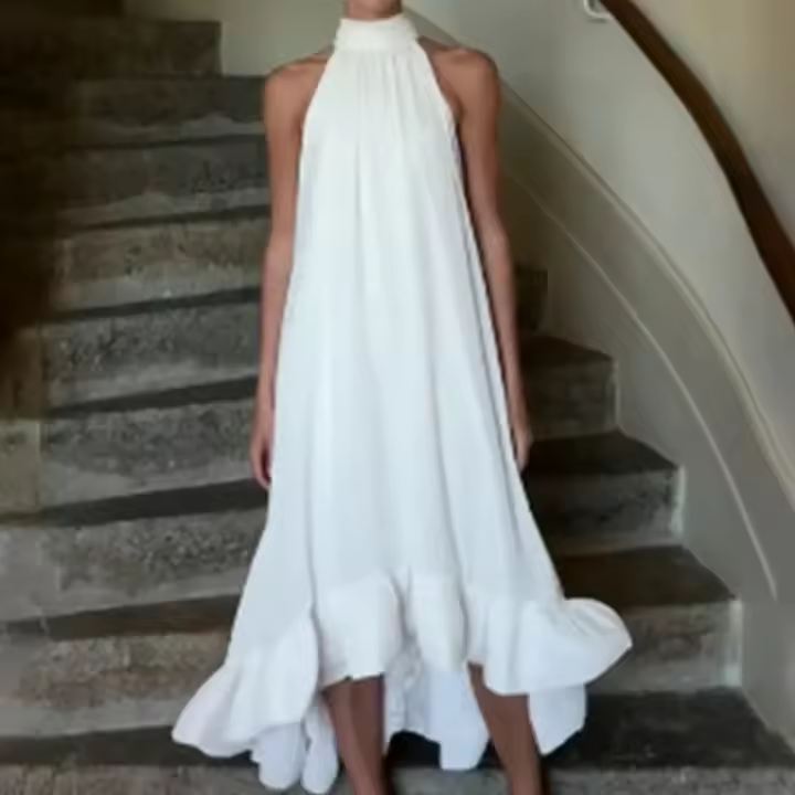Nueva ropa de mujer europea y americana, color sólido, estilo de vacaciones sin mangas suelto, vestido largo en forma de A, ropa de viaje para mujer - 1