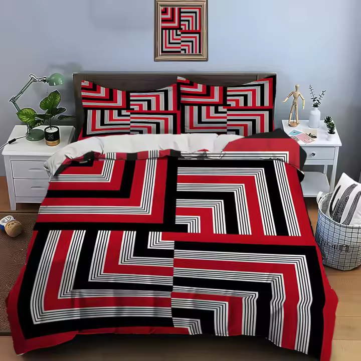 Juego de Ropa de Cama de Geometría de Alta Gama Conjunto de Funda de Edredón de Poliéster con 2 Fundas de Almohada para Adultos y Niños - 1