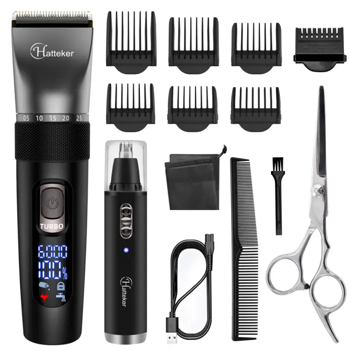 HATTEKER-cortadora de pelo profesional multifunción para hombres, cuchilla de acero inoxidable, recortadora de pelo de nariz, recortadora de barba - 1