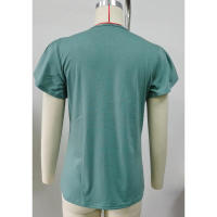 BUNO-2025 Camiseta holgada de manga corta con cuello en V para mujer, Top informal de encaje de Color puro, camiseta holgada cómoda y transpirable para verano - details 70