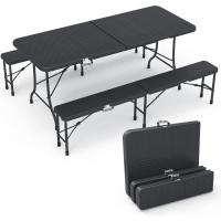 Mesa Plegable Multifuncional 180 x 75 cm, Mesa de Fiesta con Asa de Transporte, para Jardín, Terraza, Balcón, Blanco - details 14