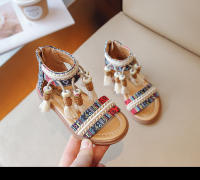 Zapatos informales bohemios para niñas, Sandalias planas con cremallera trasera, con borlas, transpirables, de verano - details 8