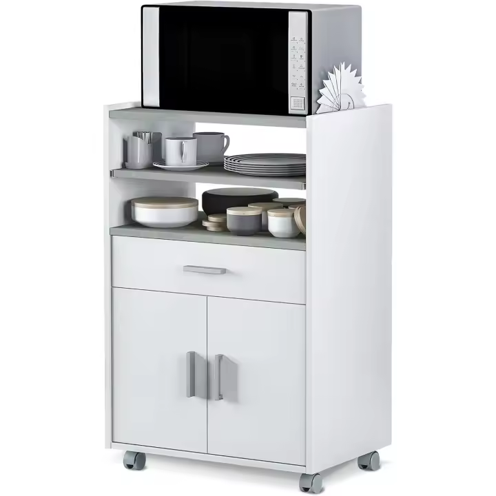 Mueble Auxiliar de Cocina con Ruedas Microondas Armario con 1 Cajón y 2 Puertas - 1