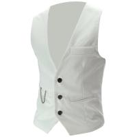 Chalecos para hombre con cuello en V, sin mangas, con botones y bolsillos, chaleco de traje a la moda. - details 13