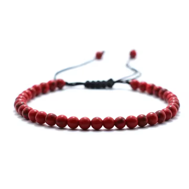 Pulsera minimalista de piedra ajustable para hombre, pulsera hecha a mano de 4mm de ágata Natural, cuentas de roca turquesa roja, Pulseras de joyería exquisitas - 1