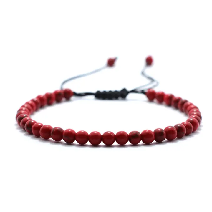Pulsera minimalista de piedra ajustable para hombre, pulsera hecha a mano de 4mm de ágata Natural, cuentas de roca turquesa roja, Pulseras de joyería exquisitas - 1
