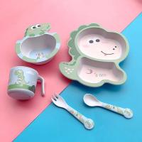 Juego de Vajilla de Fibra de Bambú para Niños y Bebés Set de Platos, Tazas, Tenedores y Cucharas con Patrón de Dibujos Animados de Dinosaurio Bonito 5 Piezas - details 3