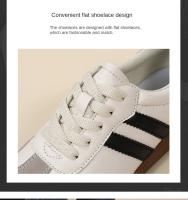 Zapatillas de Moda para Mujer de Corte Bajo Estilo Retro de Cuero Toe Redondo Casual Gris Blanco - details 6