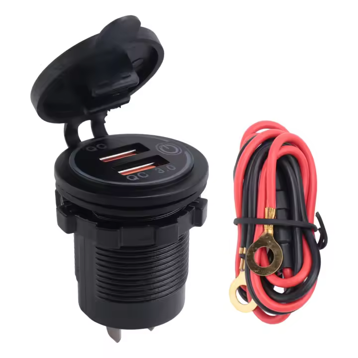 Toma de cargador USB dual QC 3.0, salida USB impermeable de 12 V/24 V con interruptor táctil para automóvil, marina, barco, RV, motocicleta, rojo - 1