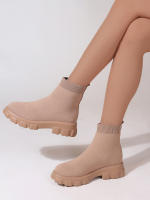Botines de marca para mujer, zapatos informales ligeros con cuña, botas de calcetín de punto, botas de plataforma de tubo medio, Invierno - details 1