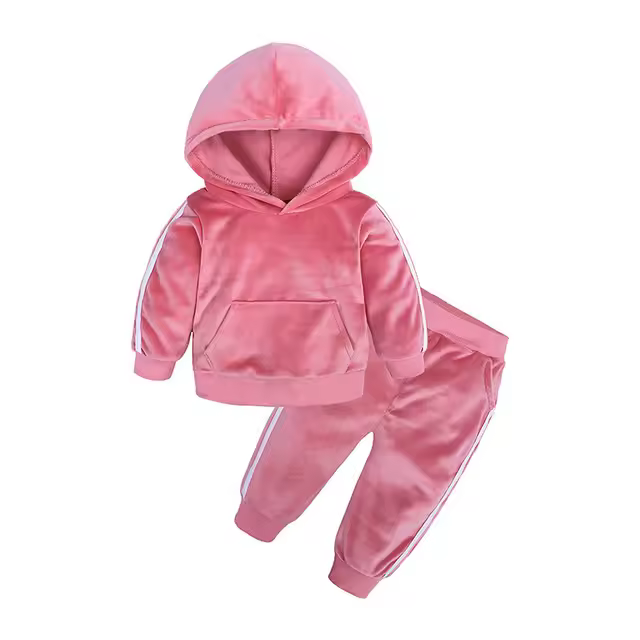 Conjunto de Ropa con Capucha de Terciopelo Dorado Estilo Casual para Niños Material de Algodón - 1