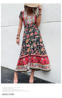 Vestido Boho Floral Vintage Manga Corta, Cuello en V, Vestido de Playa de Verano Bohemio - details 10