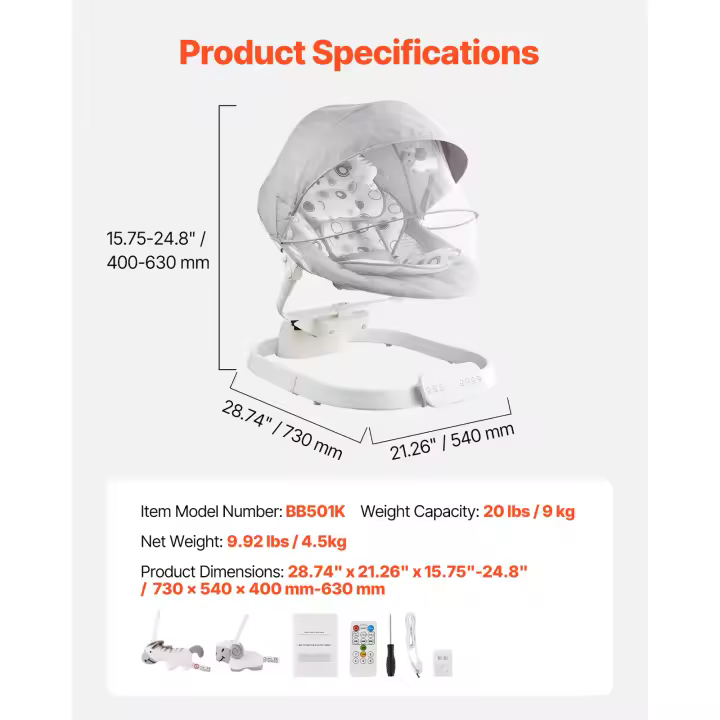 SucceBuy Columpio para bebé, mecedora para bebé, panel táctil, control remoto, Bluetooth y 10 canciones de cuna preestablecidas, columpio portátil para bebé - 1