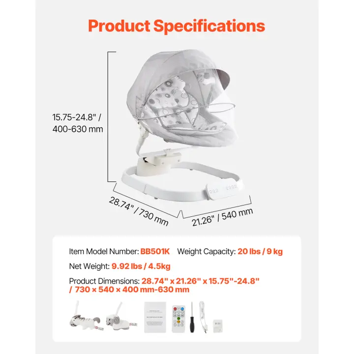 SucceBuy Columpio para bebé, mecedora para bebé, panel táctil, control remoto, Bluetooth y 10 canciones de cuna preestablecidas, columpio portátil para bebé - 1