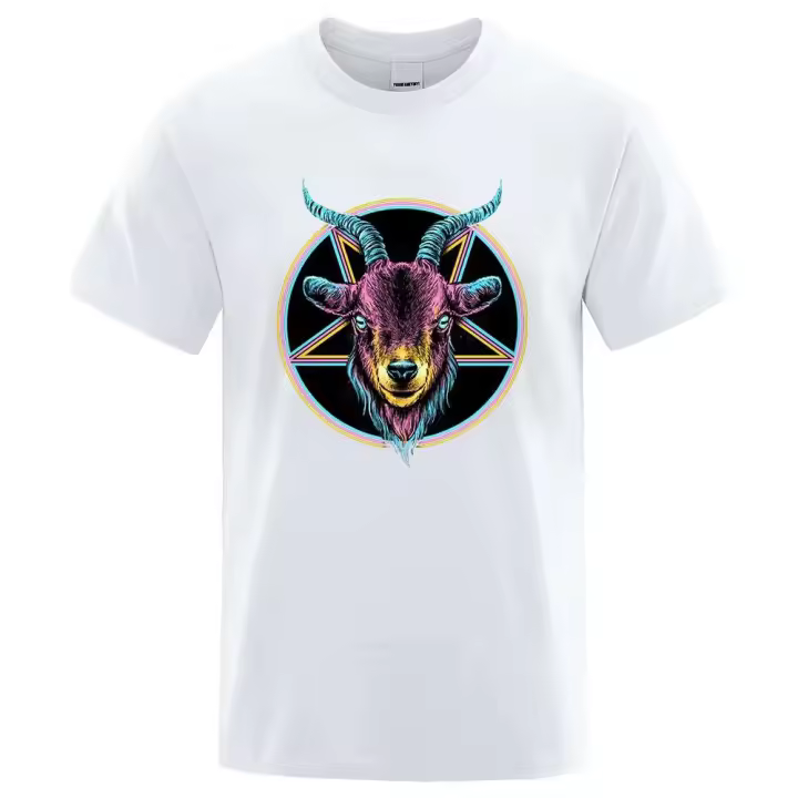 Camiseta de verano de algodón con diseño creativo de cuerno de cabra en cinco colores para hombres - 1