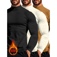 Camisa de manga larga para hombre, top ajustado con cuello alto, color sólido, terciopelo - details 1