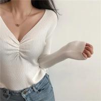 2025 suéter Sexy con cuello en V para mujer, Jersey de punto de otoño, Jersey elegante suave coreano ajustado de manga larga para mujer, Top básico nuevo de invierno - details 19