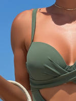 Traje de Baño de Una Pieza de Leopardo Sexy Bra Cruzado Hueco, Color Sólido - details 11