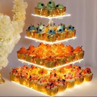 Cupcake acrílico de 3/4 niveles con soporte de exhibición cuadrado de luz LED, plato multifuncional para servir pasteles para celebración - details 4