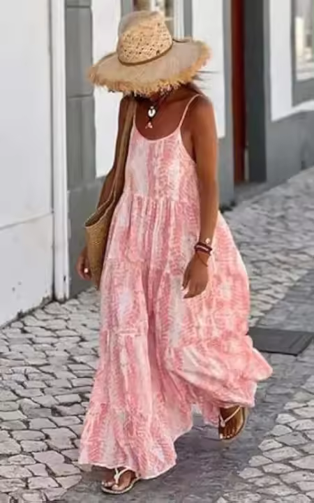 Nuevo vestido largo bohemio de verano para mujer, falda con tirantes estampada a la moda para vacaciones en la playa para mujer - 1