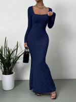 2024 Otoño e Invierno nuevo cuello cuadrado adelgazante cintura diseño sentido de la moda vestido de mujer tejido - details 9