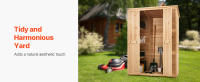 SucceBuy Cobertizo de almacenamiento para exteriores, gabinete de madera de gran tamaño con techo impermeable y marco de metal, puertas dobles con cerradura, estantes y piso para herramientas de jardín, duradero y espacioso - details 5