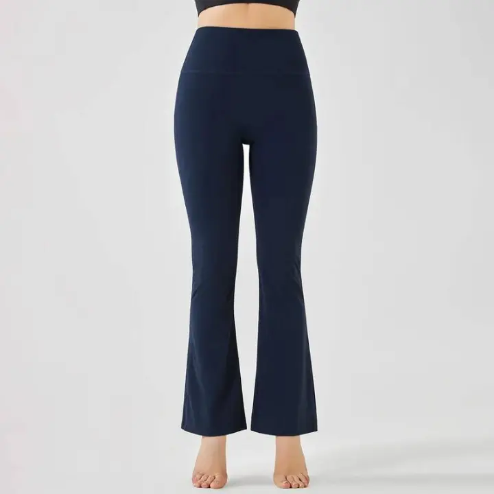 Pantalones de entrenamiento elásticos de yoga de cintura alta para mujer, pierna ancha, acampanados, color sólido, para Fiess - 1