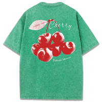 Camiseta de Mujer de Algodón con Estampado de Cerezas Cuello Redondo, Manga Corta, Moda Callejera Fresca y Delicada - details 56