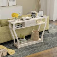 Mesa Auxiliar con Estante Inferior y 2 Estantes Laterales Abiertos, Mueble de Recepción para Entrada, Salón (Gris) - details 2