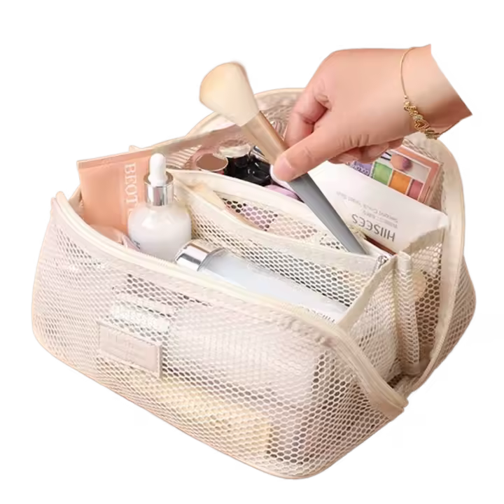 Bolsa de cosméticos de malla de Color sólido, bolsa de maquillaje transparente de gran capacidad, bolsa de almacenamiento, bolsa de aseo, almohada, bolsa de maquillaje para exteriores - 1