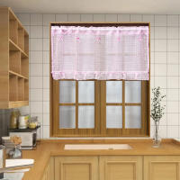 Cortinas De Tule Transparentes Rosa Cortas a Cuadros Para Cocina Cubren Ventanas Y Puertas Decoración De Hogar Cortinas Voile Para Cocina Y Baño - details 3
