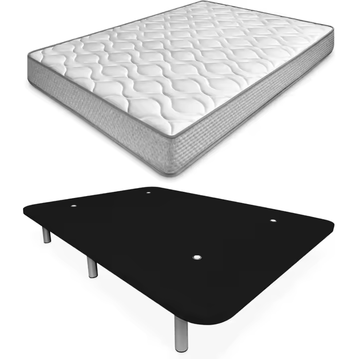 Cama Completa con Colchón Carla Reversible Base Tapizada Extra Reforzada con 6 Patas Cilíndricas Metálicas Roscadas 135 x 190 Negro - 1