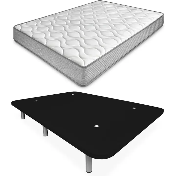 Cama Completa con Colchón Carla Reversible Base Tapizada Extra Reforzada con 6 Patas Cilíndricas Metálicas Roscadas 135 x 190 Negro - 1