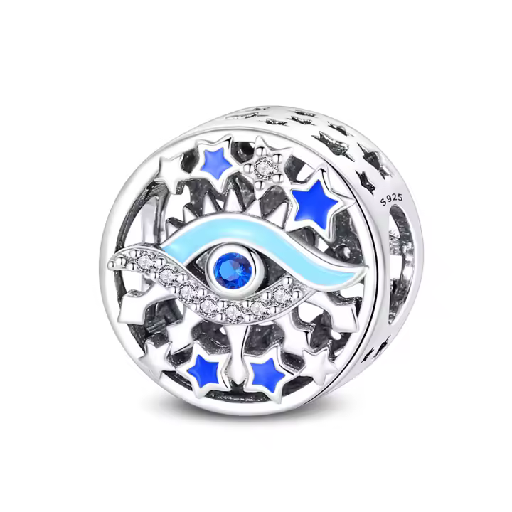 Abalorio DIY Ojo de Asilo plateado para mujer, joyería de cumpleaños, pulsera con piedra de circón principal y Material metálico - 1