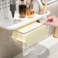 Estante de plástico para secador de pelo, caja de pañuelos para lavar la cara sin perforaciones montada en la pared, soporte para pañuelos clave para ahorrar espacio de gran capacidad para el hogar - details 9