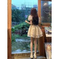 Vestido de princesa con mangas de burbuja, estilo elegante, de gama alta, con cintura francesa, viento suave, esponjoso, de verano para mujer - details 4
