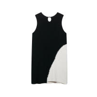 BUNO-Vintage Mini vestido de punto negro para mujer, cuello redondo, sin mangas, con lazo en la espalda, vestidos cortos rectos, playa de verano - details 2