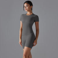 Chándal de cuello redondo para mujer, camiseta de ciclismo de secado rápido, ropa de entrenamiento transpirable, pantalones cortos deportivos para correr y gimnasio - details 36