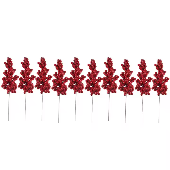 Ramas decorativas de bayas rojas artificiales, 10 piezas, con púas de otoño y Navidad - 1
