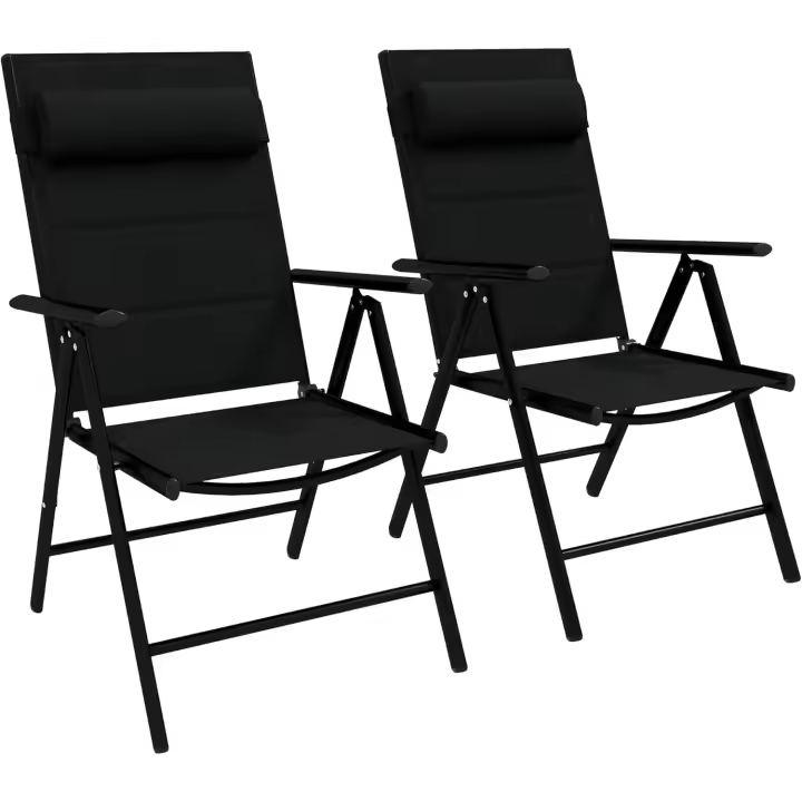 Conjunto de 2 Sillas de Camping Plegables Sillas de Jardín con Marco de Aluminio Reposacabezas y Reposabrazos Carga 130 kg para Terraza Playa 54x67x108 cm Negro - 1
