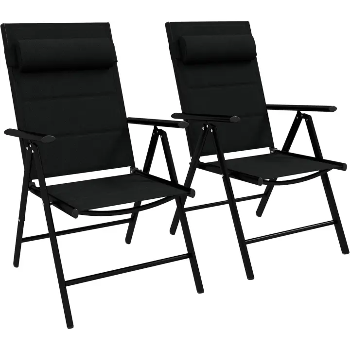 Conjunto de 2 Sillas de Camping Plegables Sillas de Jardín con Marco de Aluminio Reposacabezas y Reposabrazos Carga 130 kg para Terraza Playa 54x67x108 cm Negro - 1
