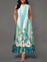 Women's Boho Long Dress Elegant Sleeveless Floral Print Casual Beach Party Summer Dress - details 32