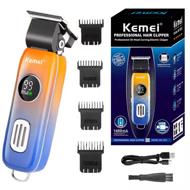 Kemei-cortadora de pelo recargable para hombre, 1837, resistente al agua, para Barba, eléctrica, profesional, dos velocidades de motor - 1