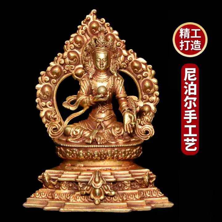 Estatua de Buda de adoración en el hogar dorada de cobre puro tántrico tibetano hecho a mano nepalí y adorno de práctica - 1