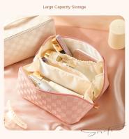 Bolso De Maquillaje Para Mujer Grande Capacidad Lujo Estilo Multifuncional Viaje Cosmético Bolsa De Algodón PU Con Patrón Cuadriculado Cierre De Cremallera - details 2