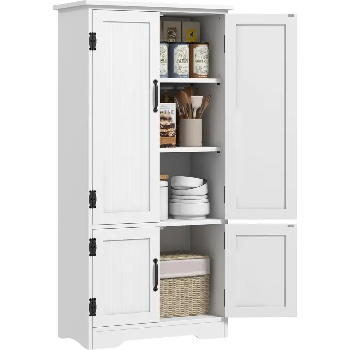 Alacena de Cocina de Alto Acero Mueble Auxiliar con 4 Puertas y Estantes Ajustables Blanco - 1