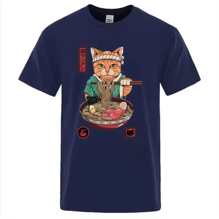 Ropa grande con estampado de gato para hombre, camiseta de manga regular, camiseta de marca de moda - 1