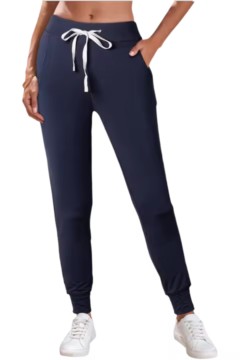 Elrachen Joggers con bolsillos y cintura con cordón para mujer, azul marino, tallas S-2XL - 1