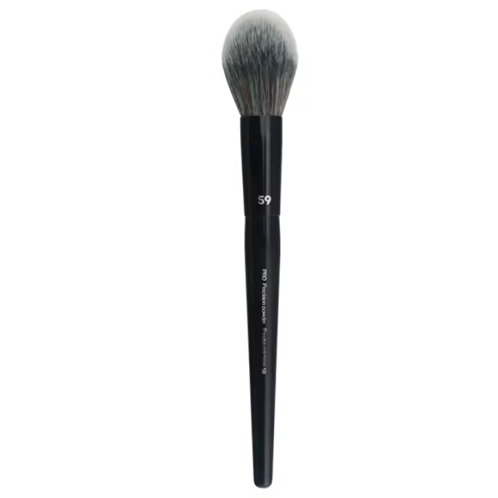 Cepillo de Maquillaje de Precisión Cabeza Redonda Suave de Madera y Pelo Sintético para Polvo Negro - 1