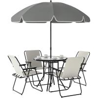Conjunto de Mesa y Sillas de Jardín al Aire Libre de 6 Piezas Muebles de Jardín con 4 Sillas Plegables Mesa de Vidrio y Parasol para Patio Terraza Gris - details 9